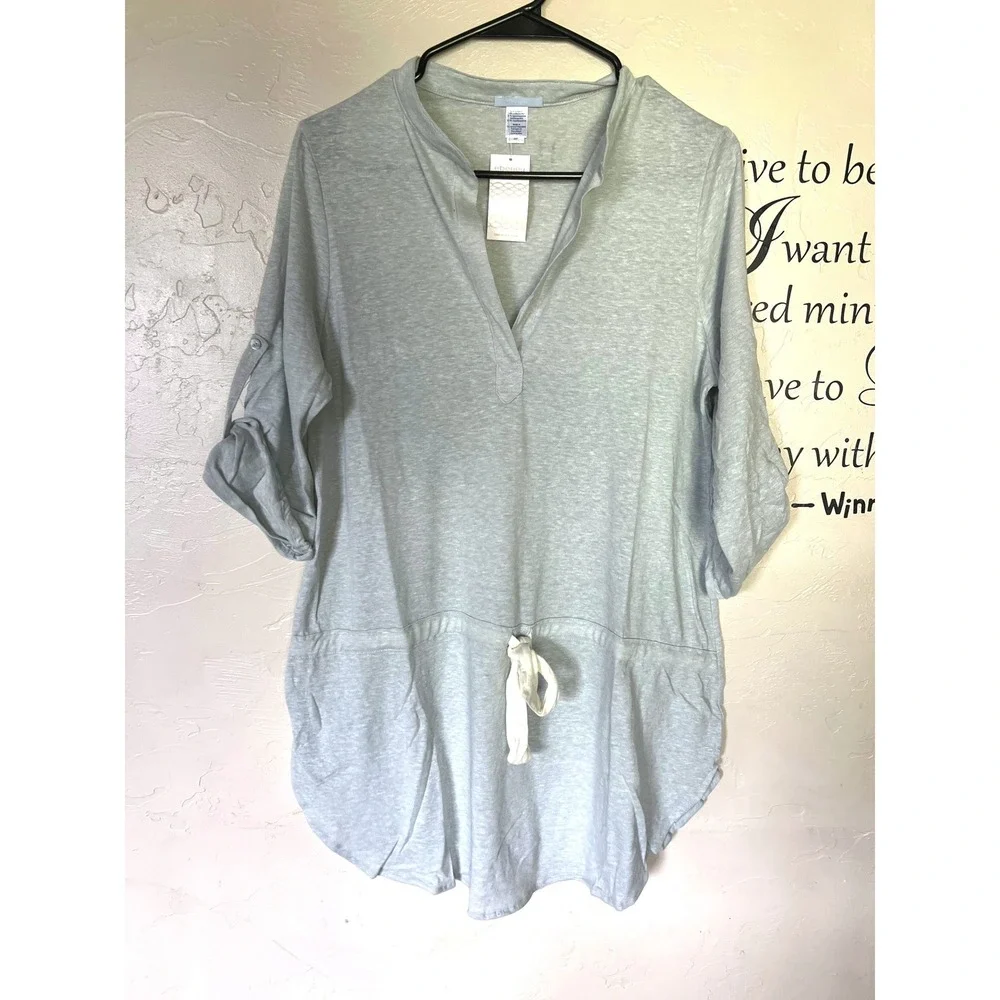 Eberjey Heather Grey Drawstring Tunic Top Roll Sleep Small NEW Lounge Coastal - Picture 1 of 6